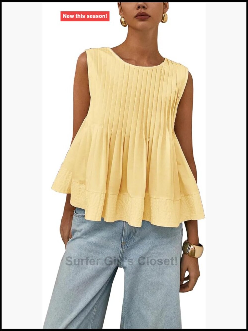 Cute Babydoll Tank Top Pleated Peplum Sleeveless Blouse Women
